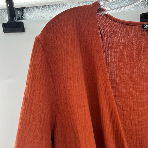 Zara Top Women's Size Small Rust Surplice 3/4 Sleeve V-Neck - Picture 5 of 7
